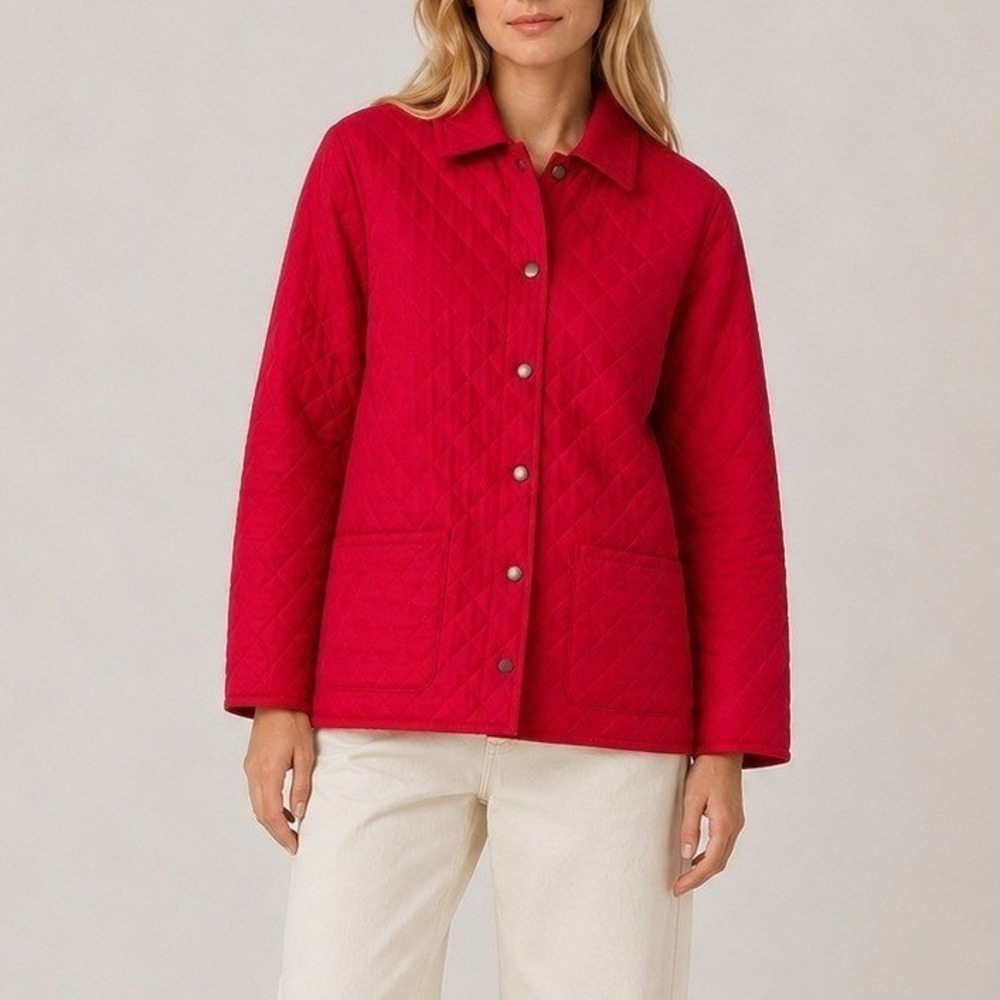 Pendleton Red Quilted Barn Jacket Womens Large Snap Front Diamond Quilt Coat
